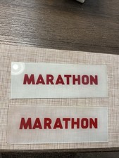 2- Antique Glass Marathon Gas Pump Sign Vintage 70s Advertising Oil Gas Station
