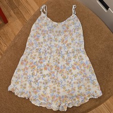 Free People Floral Romper Lightweight White Yellow Spaghetti Strap XS 100 Rayon