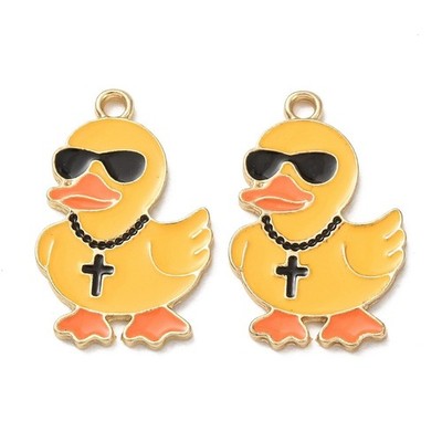 10 süße flippige entenförmige goldfarbene Charm Anhänger mit Emaille-Detail