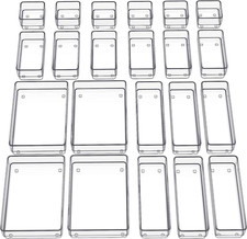 22-Piece Drawer Organizer with Non-Slip Silicone Pads, 4-Size Clear Desk Drawer