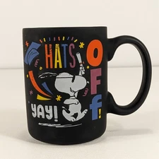 Zrike Brands Peanuts Graduation Ceramic Coffee Tea Mug, Hats Off! Snoopy Black