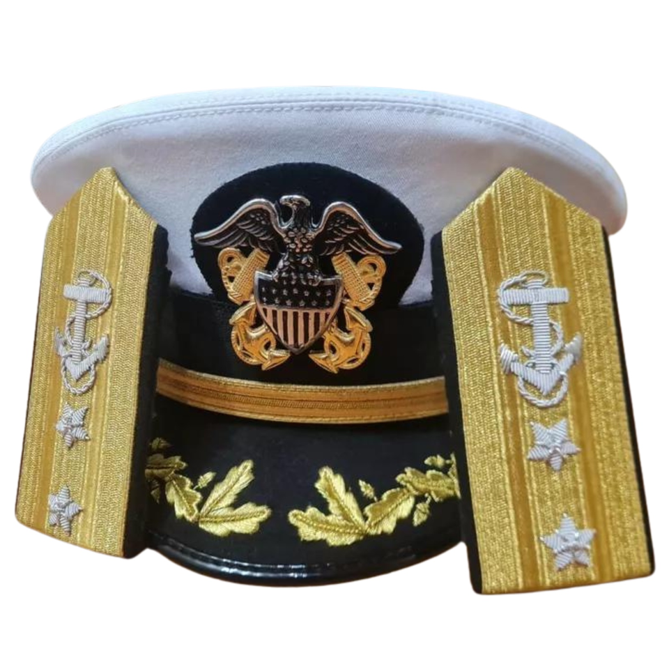 US Navy Officer Visor Cap – Commander & Captain Rank Military Dress Hat ...