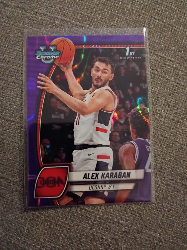 Sale Alex Karaban 2024-25 Bowman Chrome U  Purple Lava Refractor 1st Bowman