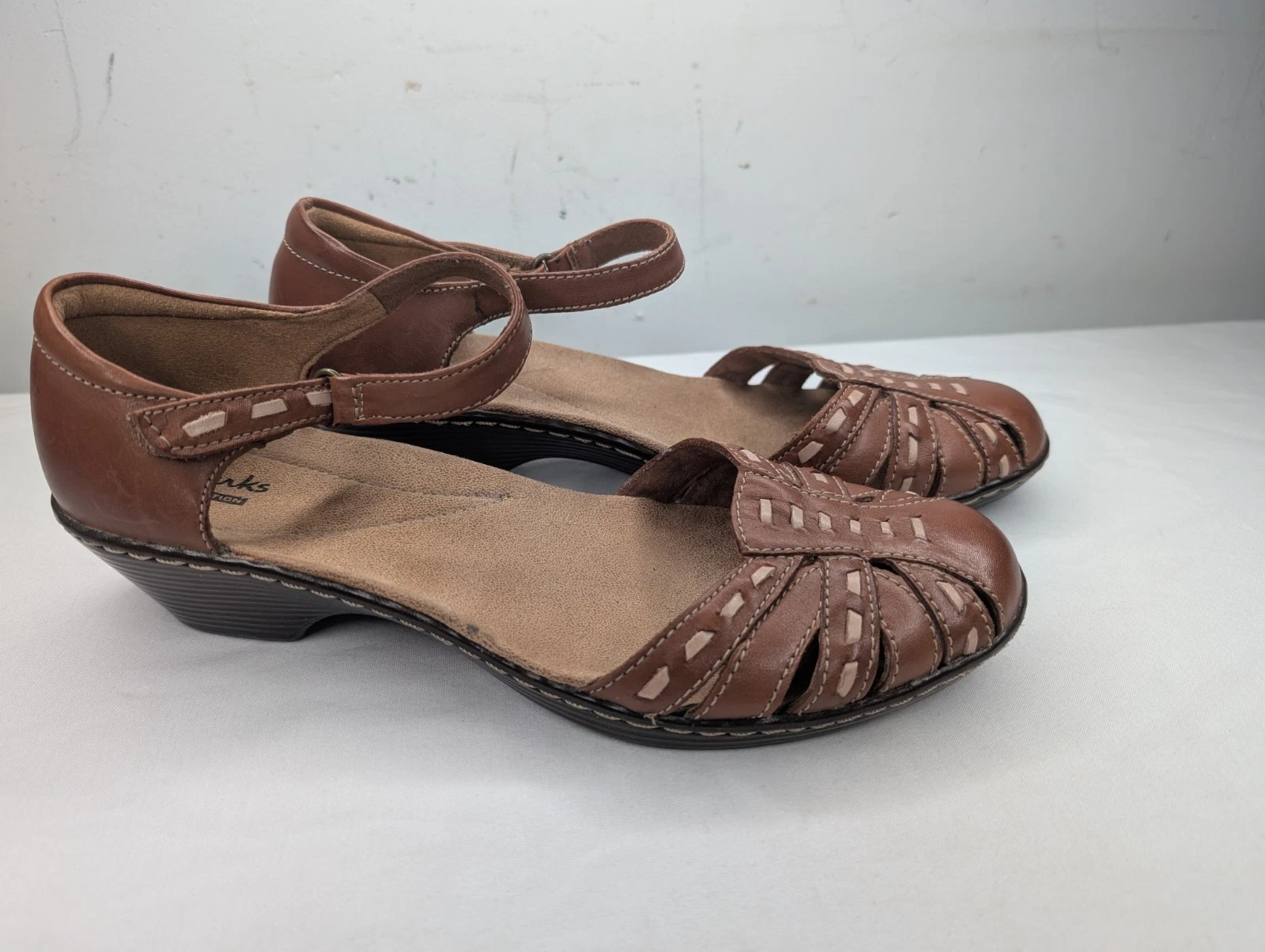 Sandali donna Clarks Collection punta chiusa tessuto pelle W8 5 cinturino marrone