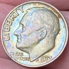 1977-P Roosevelt Dime Beautiful Brilliant Rainbow Toned Coin  #8