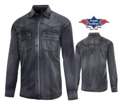 Westernhemd, Herrenhemd im Fade-Out-Look mit Longhorn Applikation