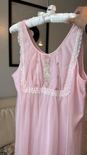 GORGEOUS VTG French Maid Pink Nylon Full-Length Nightgown Dress Lingerie SZ L