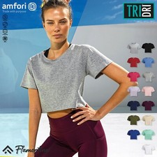 Womens Crop Top T-Shirt Ladies Short Sleeve Yoga Stretch Wicking Jogging TriDri