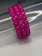 Handmade Glittery Magenta Pink Glass Beaded  Braclet