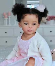 30" Hand-Rooted Hair Reborn Baby Girl Doll African Dark Skin Painted DIY Kit Toy