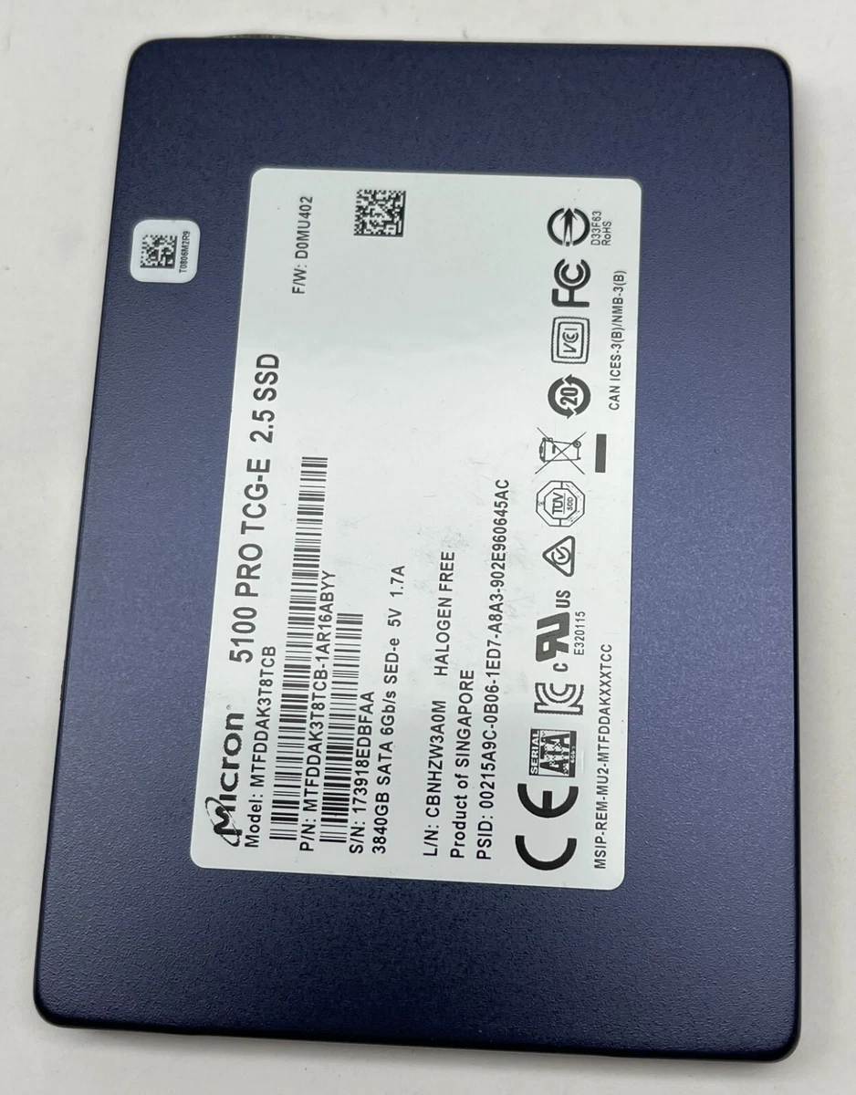 Micron 5100 PRO TCGE 2.5 SSD 3480 GB SATA 6Gb/s SEDe Model MTFDDAK3T8TCB