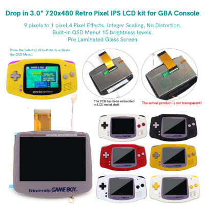 DMG Lens-Drop In Pre-Laminated V5 720x480 IPS Backlit LCD+Pre-cut Shell For GBA
