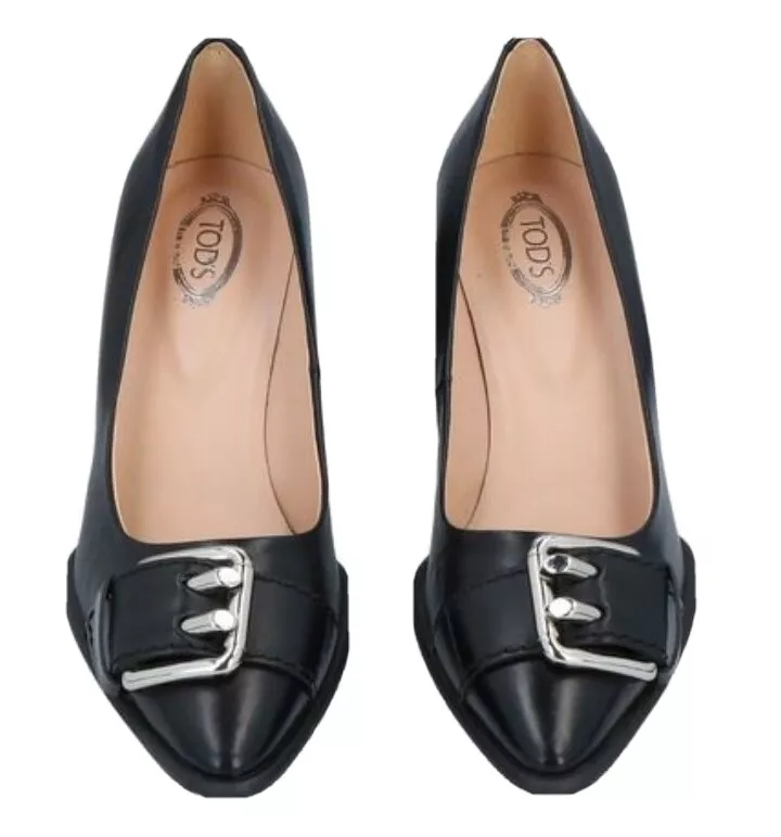 Black flats with silver buckle deals
