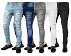 Mens Skinny Ripped Jeans Super Stretch Denim Distressed Blue Black Slim Fit