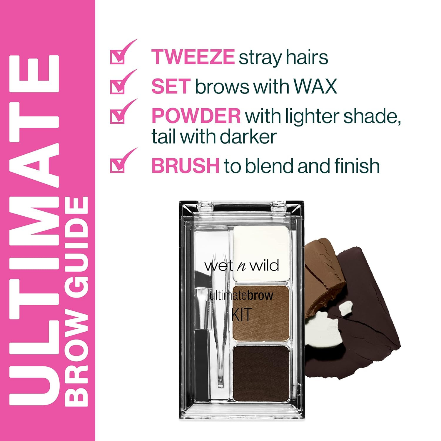 Ultimate Eyebrow Makeup Kit, Long-Lasting Matte Brow Powder, Tweezers, Wax & Bru