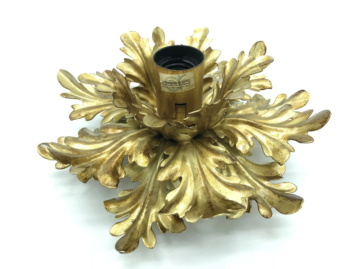 Plafonnier Lustre Avec Rose Et Feuilles en Fer Battuo Une