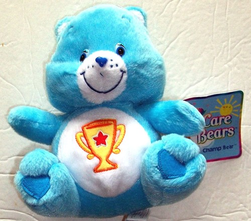 care bears ~ champ, gold trophy belly, with tag, blue stuffed