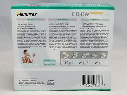 Memorex CD-RW 10 Pack 4X 700MB 80 Min Compact Discs Rewritable - New - Picture 6 of 6