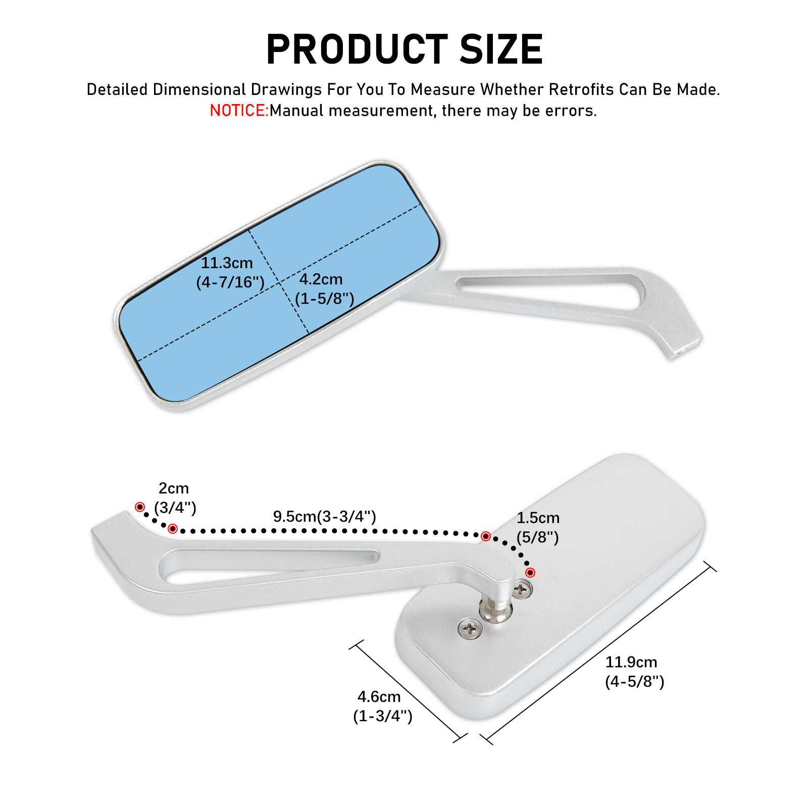 Chrome Motorcycle Rectangle Mirrors For Suzuki Intruder 250 800 1400 1500 Bobber