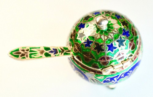 Beautifully Enamelled Vintage Sterling Silver Mustard Pot with Spoon, 42 Gr - Picture 3 of 10