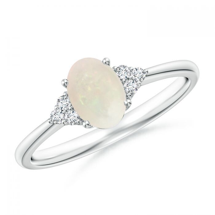 Natural Opal 14k White Gold-Plated Ring, Handmade Vintage style Engagement Ring