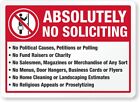 Absolutely No Soliciting Aluminum Weatherproof 8" x 12" Sign p00146