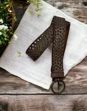 Brown Leather Belt Y2K Punk Grunge Western Boho Rodeo Cut Out Grommets Festival