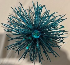 GLITTERED AND SEQUINED BURST ORNAMENT, TURQUOISE Set of 4 
