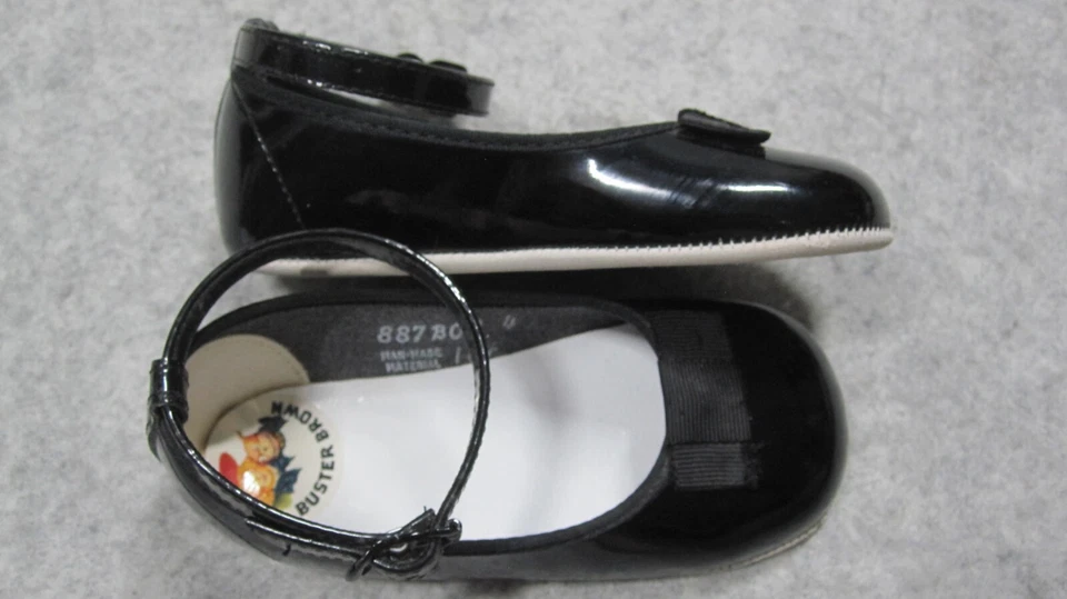 Buster Zapatos Marrón Bebé 4 Mary Janes Negro Estampado Cuero Correas Vacaciones de Pascua Foto 2 de 4