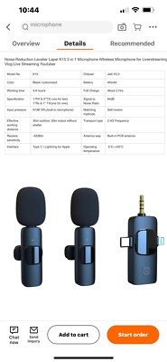 Lavalier Wireless Microphone Audio Video Recording Mini Mic For Android/iphone