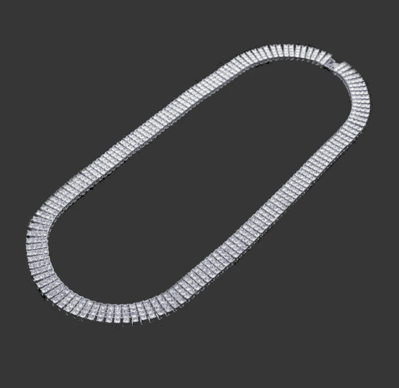 4FReedom 4 行 14K 白色金色饰面模拟水晶网球男式项链 — 第 2/3 张图片