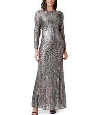 ADRIANNA PAPELL Long Sleeve Stretch Sequin Mermaid Gown Sz 2