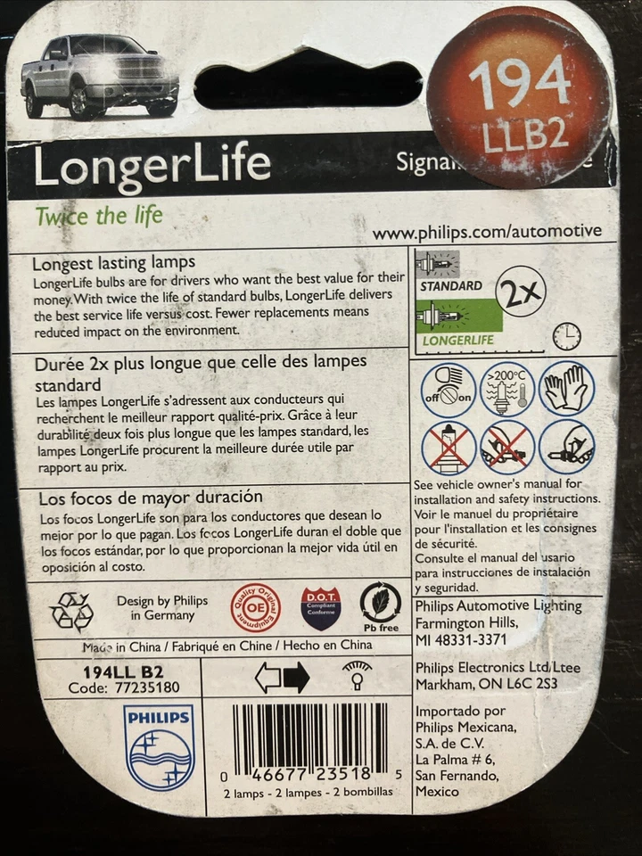 Philips LongerLife 194 4W duas lâmpadas marcador frontal lâmpada de substituição - Imagem 2 de 2