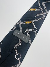 SULKA Black Silk Tie w Chain Belt Crisscross Design 58.5x4  