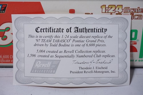 1997 Revell Nascar Todd Bodine #35 Team Tabasco Fiasco Sauce 1:24 Diecast Car - Picture 7 of 7