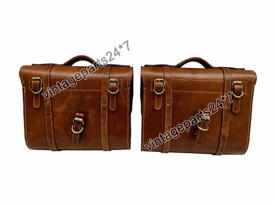 Royal Enfield New Classic Reborn 350 CC Brown Tan Leather Bags With Attachment - Image 4 of 4