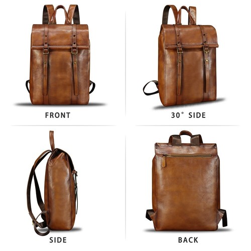 Genuine Leather Large Backpack Purses Men Women Rucksack Knapsack for Travel - Picture 4 of 12