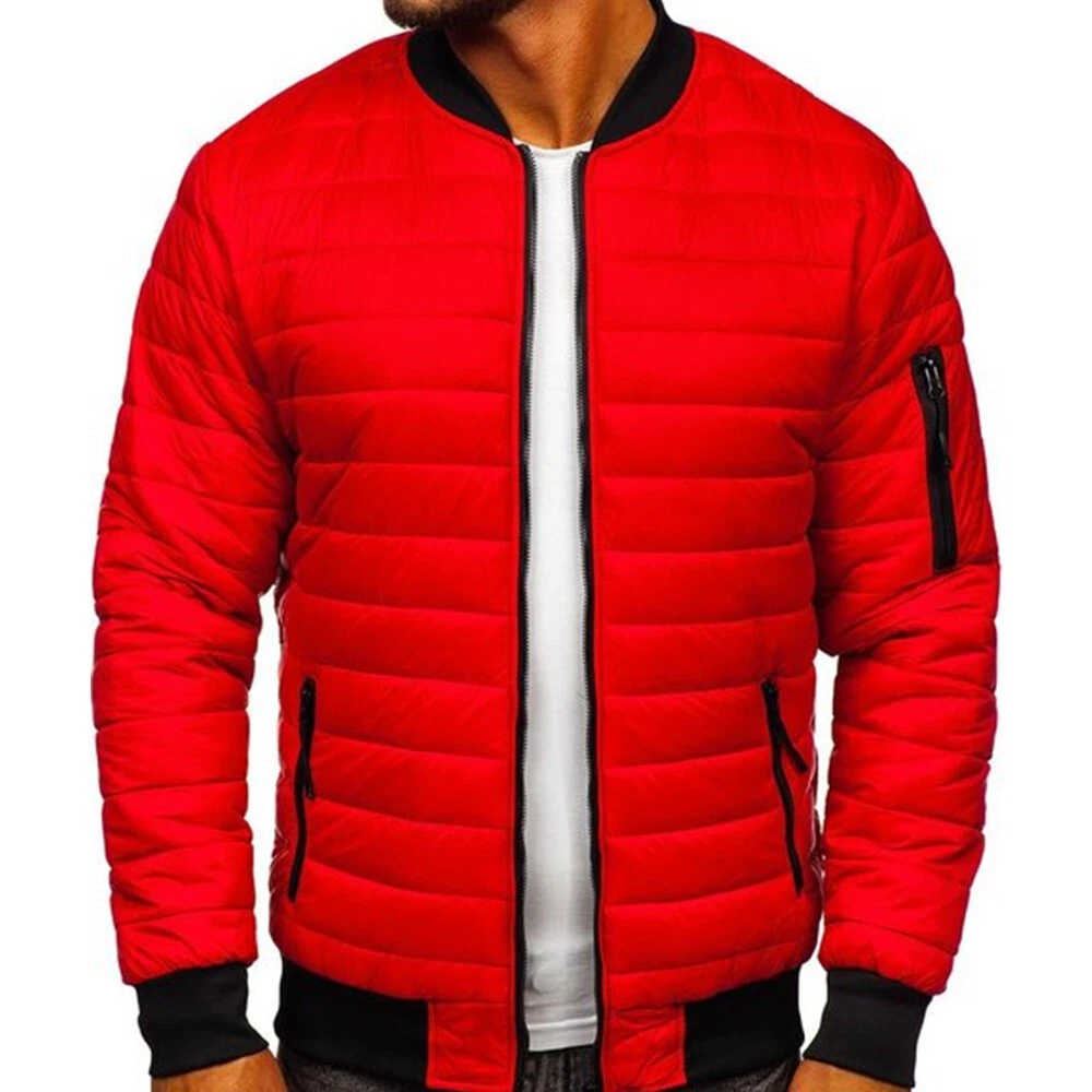 Mens Coat Bomber Jacket Cotton Quilted Jackets Casual Zip Up Warm Outwear