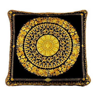 Versace Atelier Medusa Reversible Silk Pillow   Black/Gold & Cream/Gold   Italy