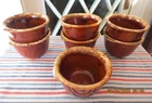 Vintage 7 HULL OVEN PROOF Brown Drip Pottery Custard Cups