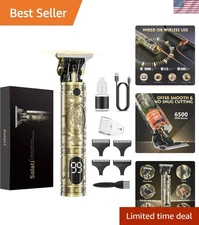 Rechargeable Hair Clipper Set with T-Blades & LCD Display for All Hair Types