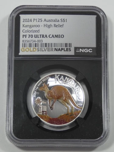 2024 P125 Australia S$1 Kangaroo High Relief Colorized NGC PF70UC .9999 Silver
