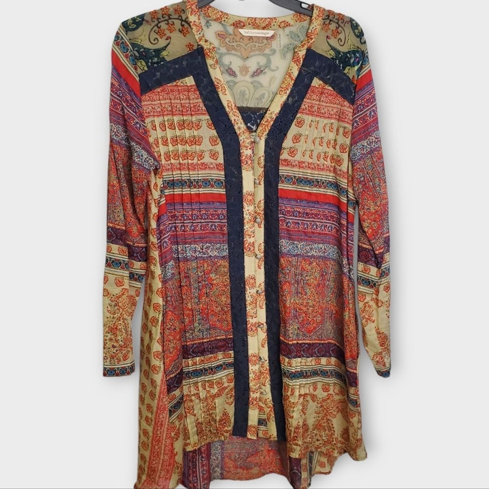 Soft Surroundings Boho Patchwork Tunic Blouse Emb… - image 1