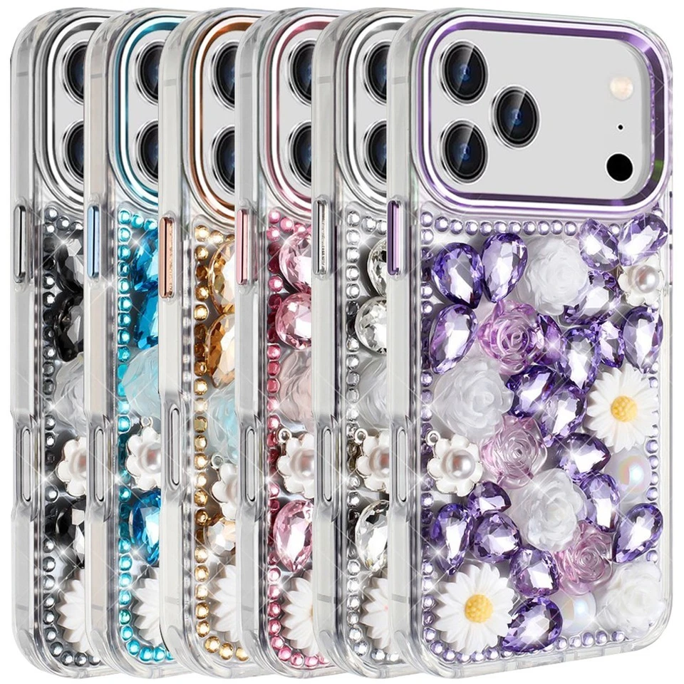 适用于 iPhone 17 Pro Max/17 Air 保护壳 全闪亮宝石 闪耀 HQ 花卉保护套