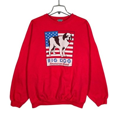 Vintage Big Dog Crewneck Men's XXL American Bred USA Flag Graphic Sweatshirt Y2K