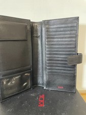 TUMI Black Leather Travel Organizer Wallet Clutch 16 Card Slot w/ Box NEW