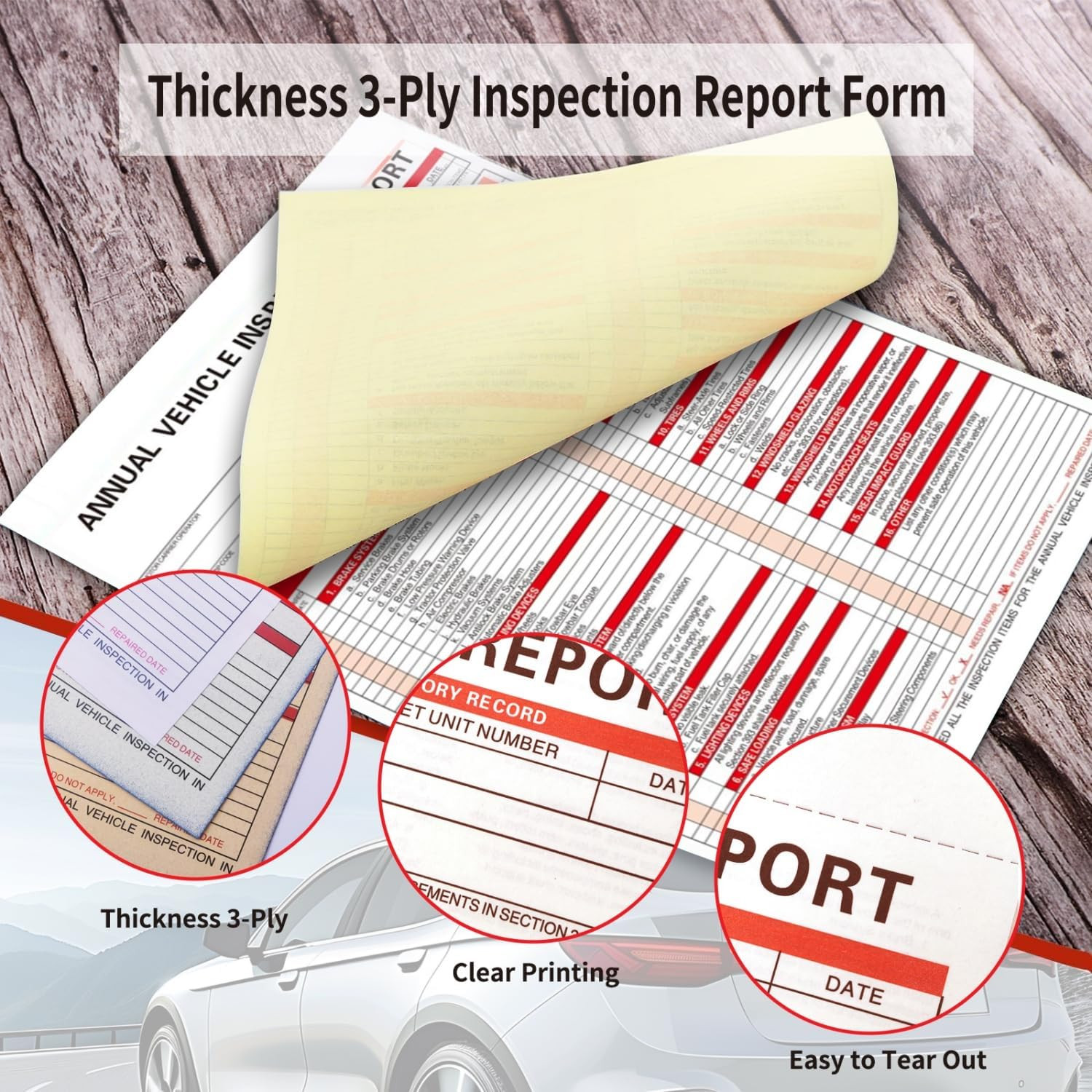 Annual Vehicle Inspection Report Forms 5 Pack with Red FMCSA Labels Aluminum, 3-
