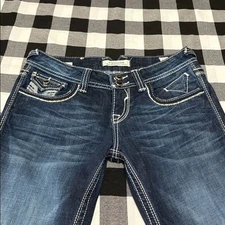 EXC! Vigoss Bootcut Jeans Women's Size 7/29 x 32L Stretch Dark Wash Flap Pocket