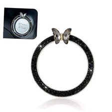 Bling Push Start Button Cover for Women, Sparkling Rhinestone Butterfly Black