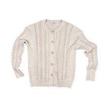 Vintage Cream Cable Knit Button Up Cardigan Sweater M